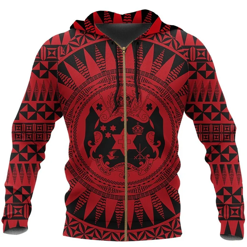 Tonga Hoodie Zip Up Polynesian Coat Of Arms Men Women 3d Printed Trendy Street Harajuku Pullover Tops Y2k Clothes Sports Hoodies