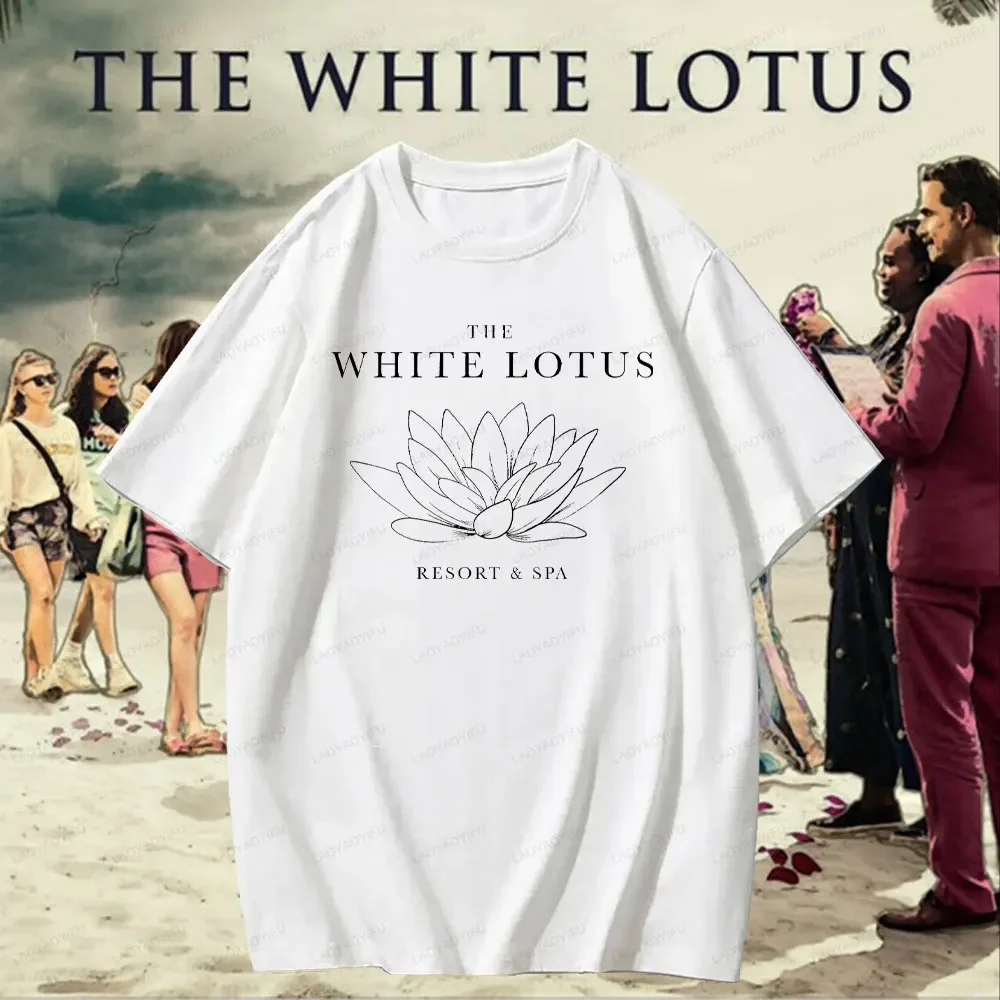 ‌ Camiseta divertida con eslogan The White Lotus Season, camiseta 100% de algodón con cuello redondo y patrones de programas de televisión Retro para hombres y mujeres