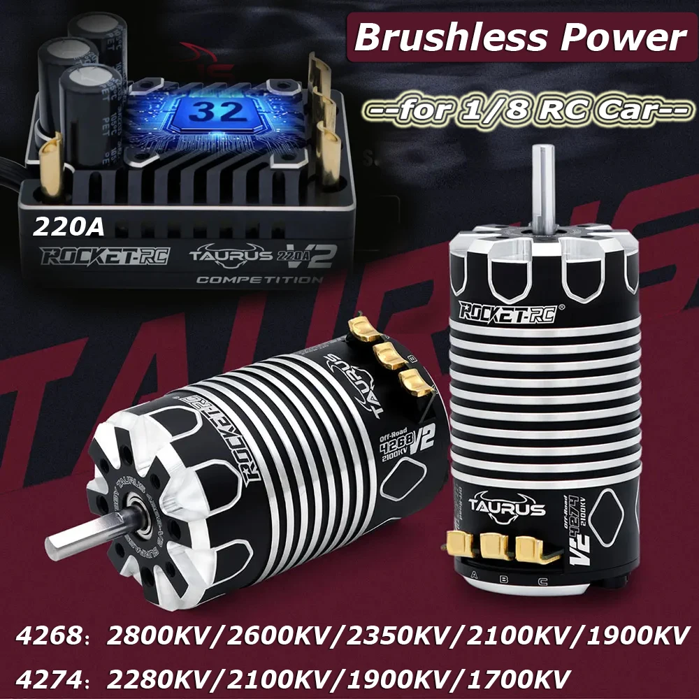 

ROCKET-RC V2 4274 4268 Двигатель и бесщеточный комбинированный комплект с датчиком ESC 220 А для 1/8 радиоуправляемого автомобиля Электрический Monster RC Truck Crawler Off-Road