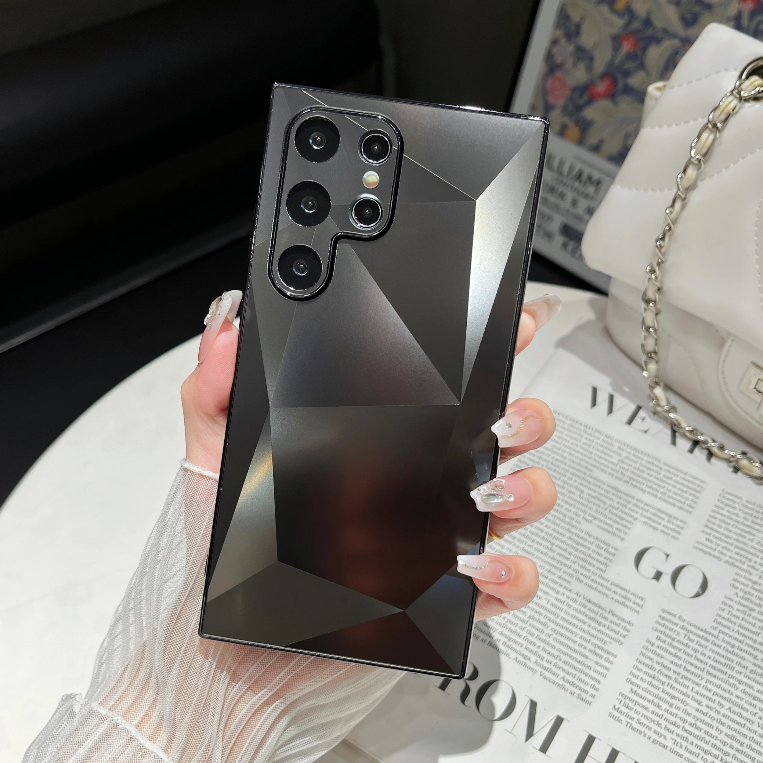 Luxury Plating 3D Diamond Pattern Matte Skin Touch Case for Samsung Galaxy S22 S23 S24 Ultra Shockproof TPU+PC Cover S24 Plus