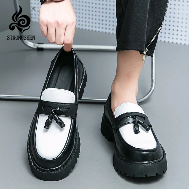 

STRONGSHEN Fashion Men Tassel Loafers Leather Shoes Business Formal Shoes Designer Oxford Shoes Mens Platform Party Wedding Shoe