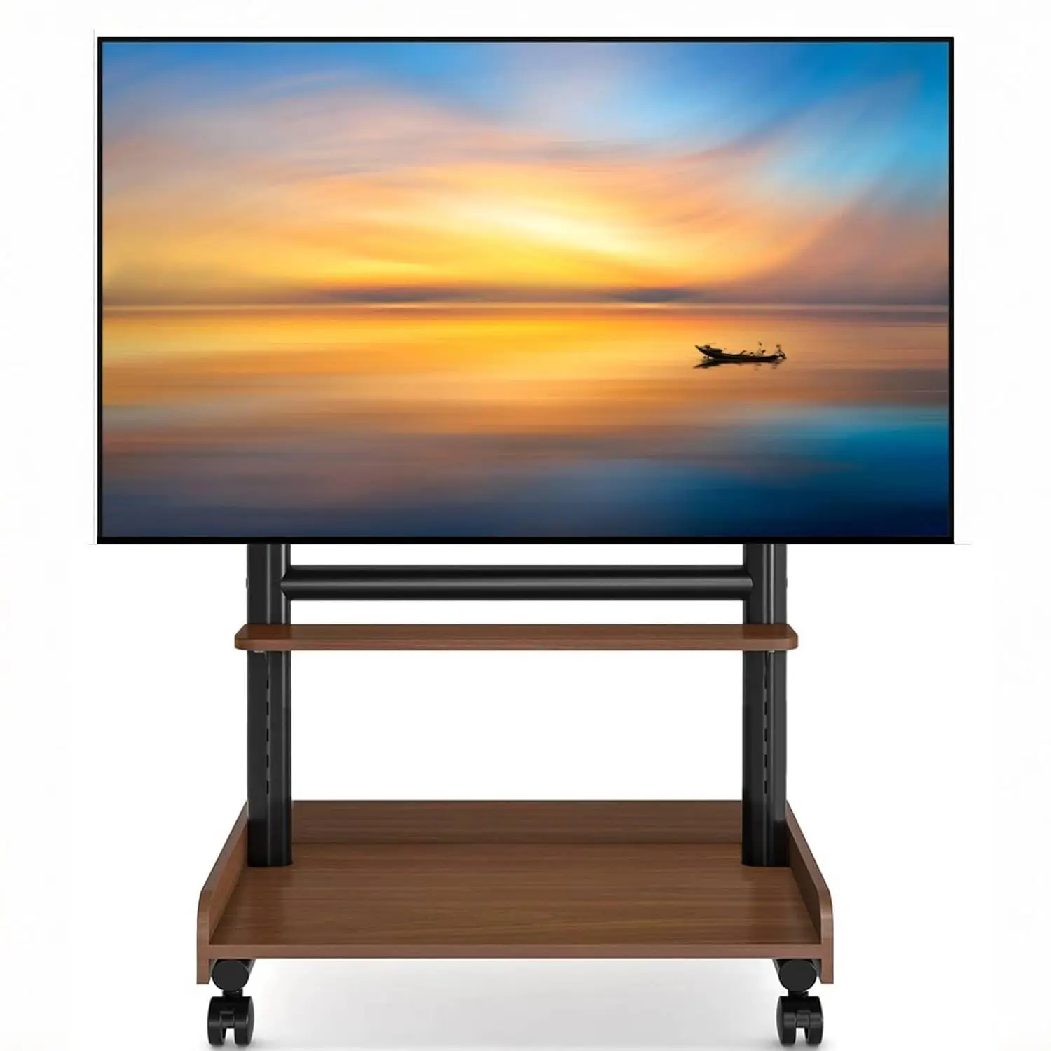 Heavy Duty Rolling TV Stand with Wheels for Most 40-86 Inch TVs up to 150lbs, Height Adjustable Mobile TV Stand with Shelf