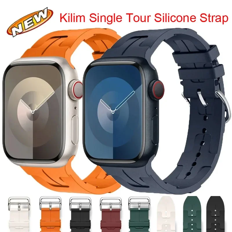 New Kilim Single Tour Strap For Apple Watch Band 46mm 42 44 40 45 41mm Silicone Bracelet For iWatch ultra2 49mm SE 10 8 9 Correa