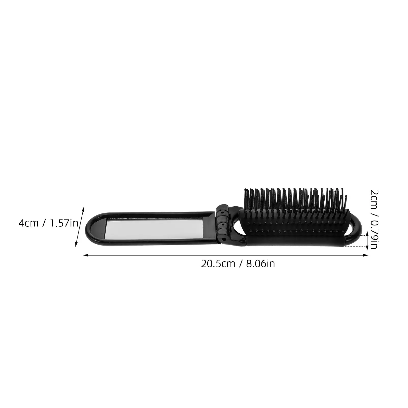 Travel Hair Brush with Mirror Foldable Compact Hairbrush for Women Men Portable Purse Pocket Brush Glass Plastic Bristles Black