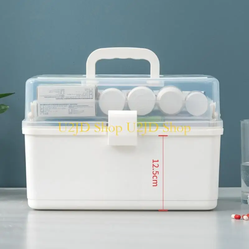 U2JD Plastic for Pill Box Oversize 3-Tier Family Emergency Storage Multi-Functional with Handle