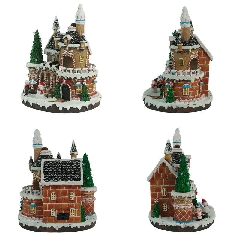 Colorful Light Up Christmas Gingerbread House Music Box Handicraft Ornament Gift Holiday Decoration Present