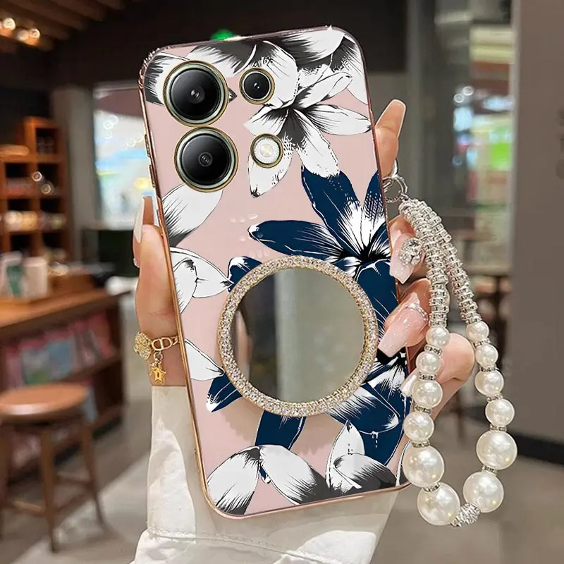 

Note 13 Ink wash flower Bracelet Plating Phone Case For Xiaomi Redmi Note 12 13R 12Turbo 14Pro 14Proplus 13Pro 12R 14 12S Cover