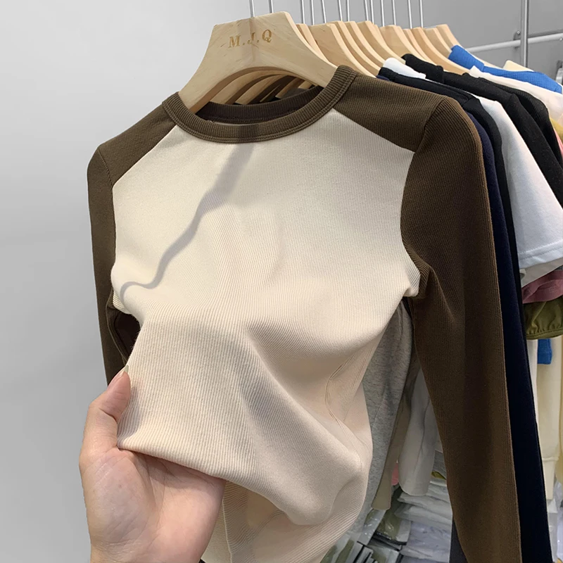 New Long Sleeve T Shirts for Women Fall Winter Korean Fashion Slim Tops Office Ladies Elegant O Neck Tee Shirts