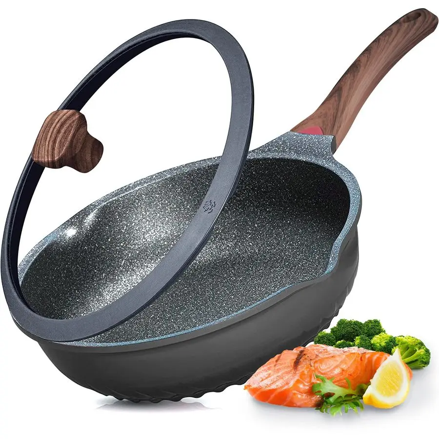

Nonstick Deep Frying Pan Skillet with Lid, 11in 5Qt Saute Pan, German 3C Ceramic Coating Technology, Heat Indicator, Induction C