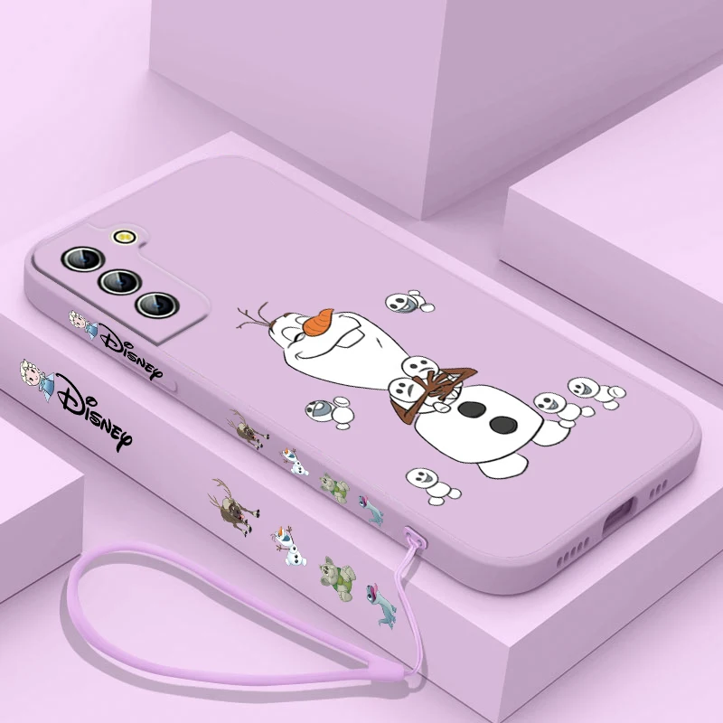 Olaf Frozen Disney Cute Phone Case For Samsung Galaxy S24 S23 S22 S21 S20 Pro FE Plus Ultra Liquid Left Rope Cover