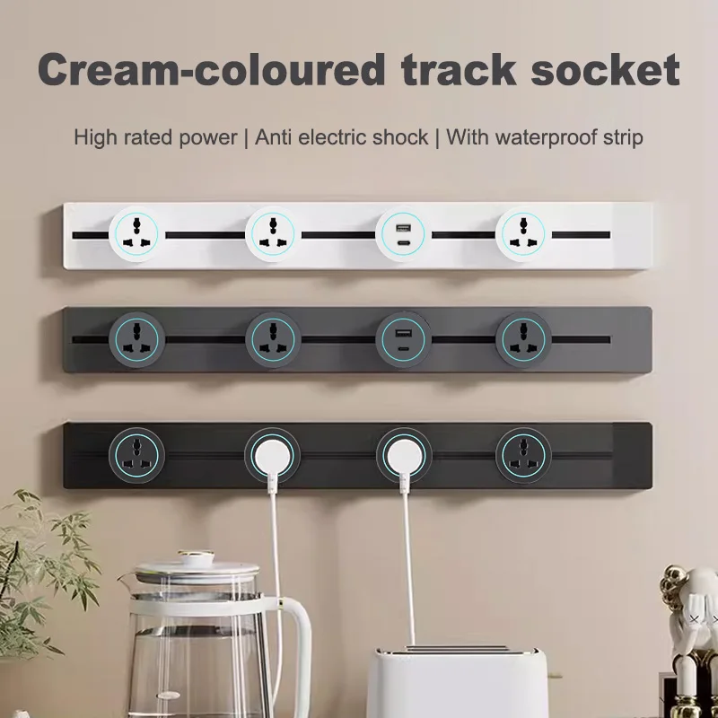 FLKL Movable Power Point Track Socket UK/FR/EU/USB Module Wall Plug Socket for Living Room/Kitchen/Office Socket Gray/Gold/Black