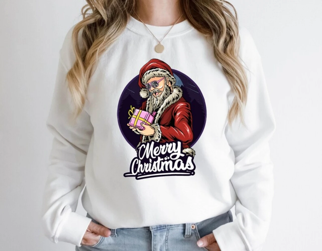 

Santa Claus Merry Christmas Sweatshirt Cool Naughty Santa Claus Pullover Shirt Cute Funny Trendy Winter Clothing Women