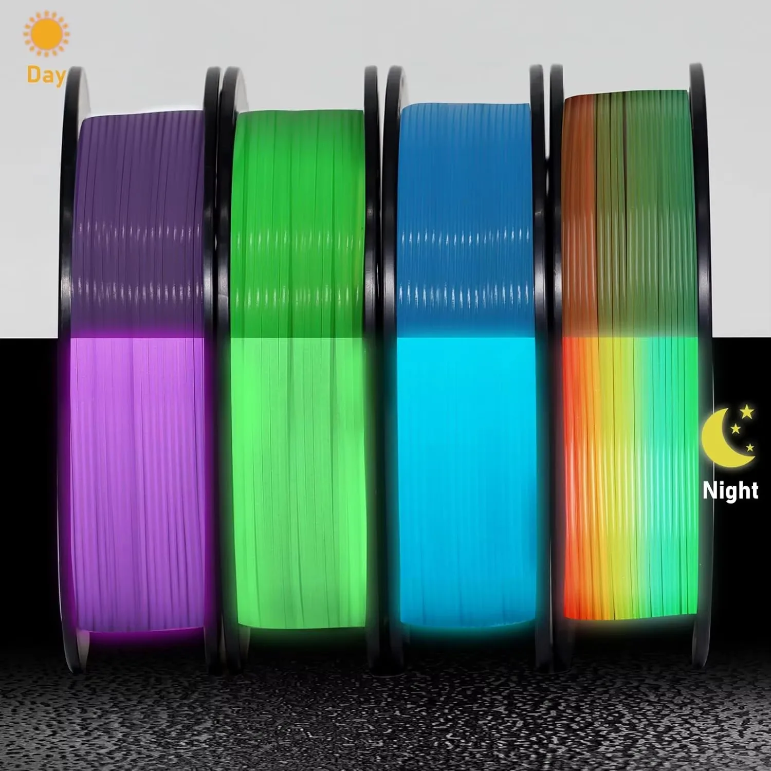 250g Glow in The Dark Filament Multicolor, Green, Blue, Purple and Rainbow, PLA Filament 1.75 mm, 3D Printer Filament Bundle,