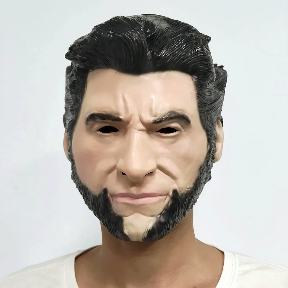 Tio Lobo Máscara Headset de personagem masculino, Cabelo Preto, Barba Grande, Desempenho Rosto Engraçado, Party Prop