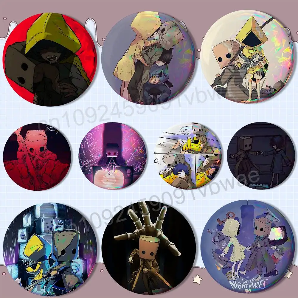 

game Run fast Little Nightmares Badge on Backpack Clothes decoration Tinplate Round Brooch Funny Custom Gifts for Friend