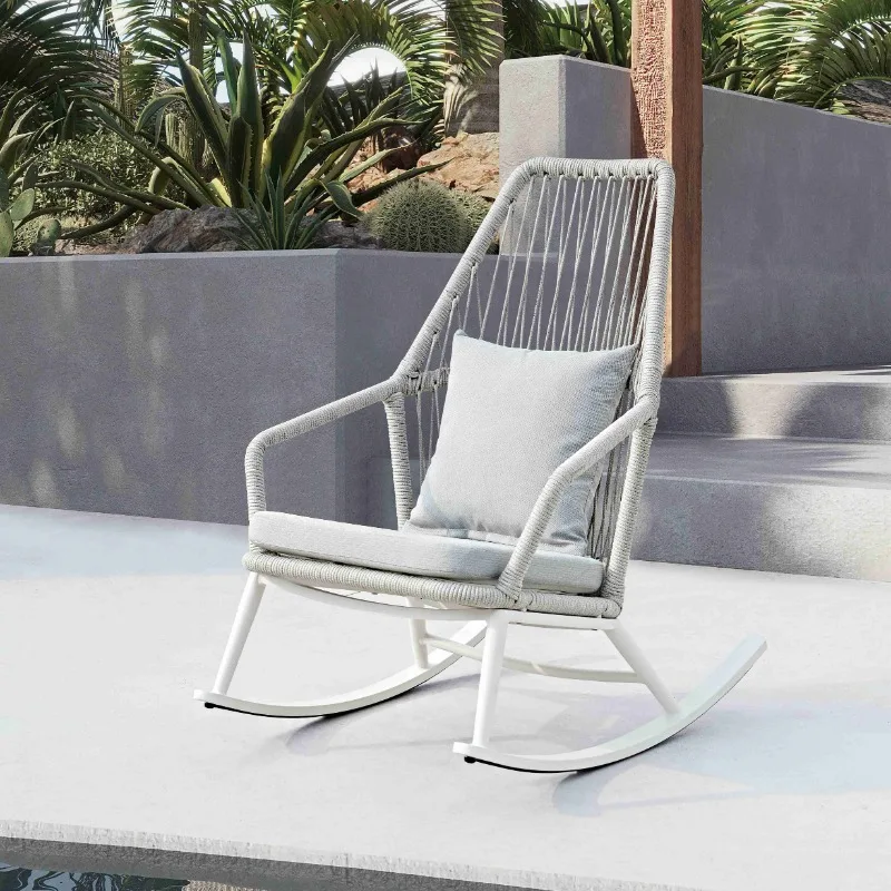 Aluminum Frame Outdoor Rope Rocking Chair Durable Powder Coating Garden Furniture for Farmhouse Patio Beach Villa Leisure Style
