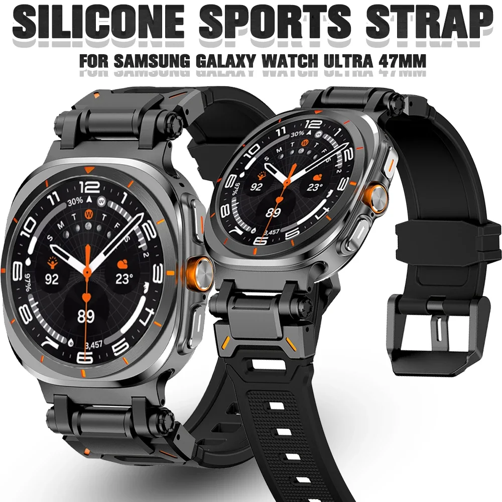 

Rubber Strap for Samsung Galaxy Watch Ultra Band 47mm Stainless Steel Connector for GALAXY WATCH 7 ULTRA 47 Men Sports Bracelet