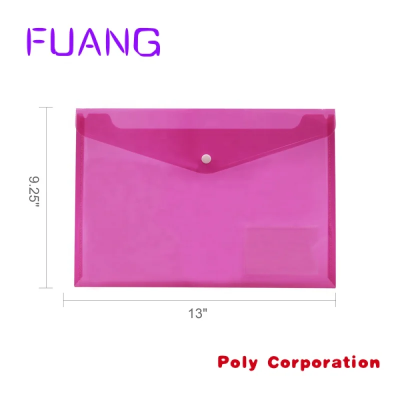 Custom  Custom PP Plastic A4 A5 B6 Envelope Document Snap Closure Folder Clear Button File Bag