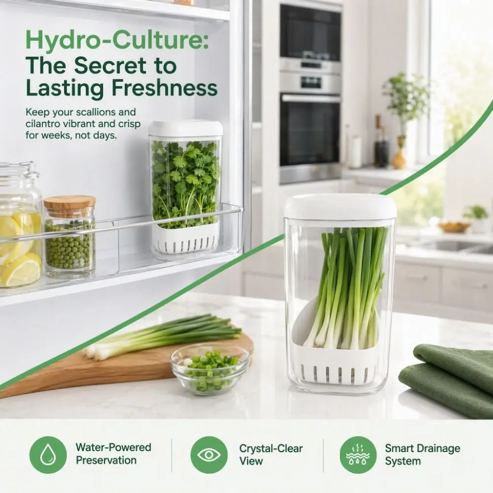 Clear Cilantro Hydroponic Box Preservation Upright Vegetable Container With Drainage With Lid Produce Saver Container