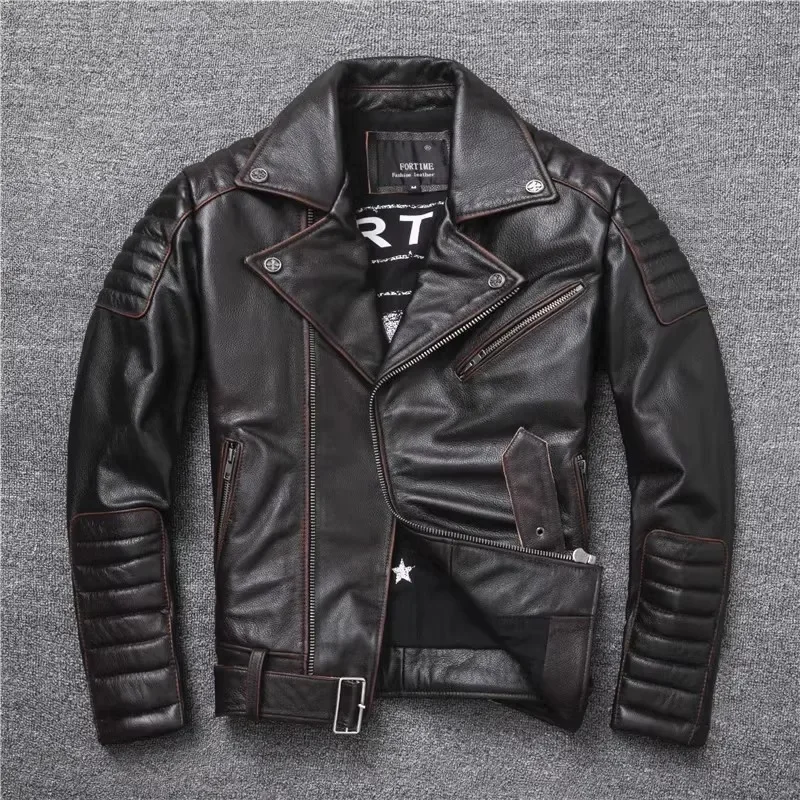 Veste en cuir véritable Cool Man Motor Rider, manteau vintage pour hommes, coupe couvertes, vêtements en peau de cercle véritable, qualité