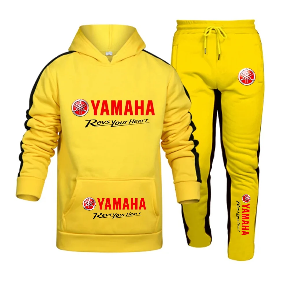 New Yamaha Men's Two Piece Set Color blocked Sportswear Casual Winter Long Sleeve Warm, Moisture Absorbing, Breathable Sportswea