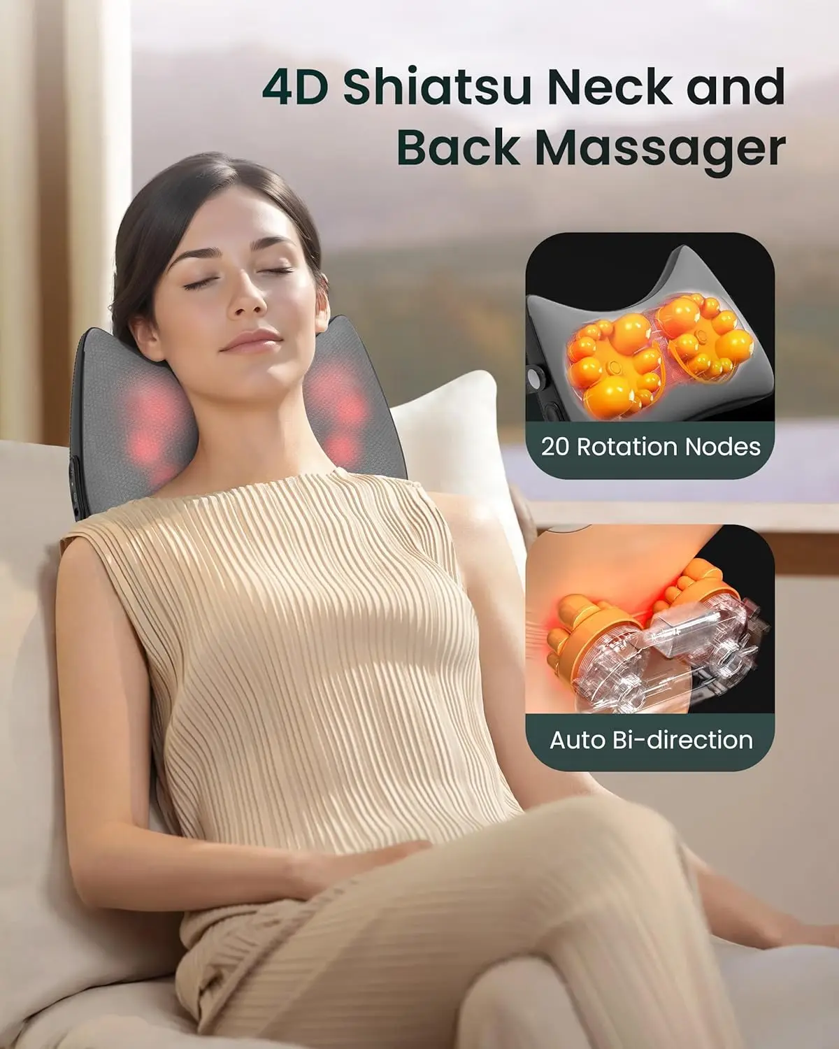 Snailax Shiatsu Back Massager for Pain Relief Deep Tissue, Cordless Neck and Back Massager, 4D Kneading Neck Massager for Upper