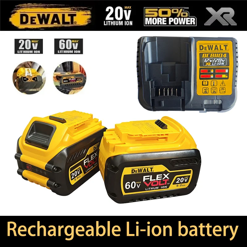 Baterie Dewalt 60 V 9,0 Ah, MAX DCB609, technologie FLEXVOLT, dobíjecí lithium-iontová baterie, nabíječka baterie do nářadí DCB205 DCB202 1104 - náhled 2