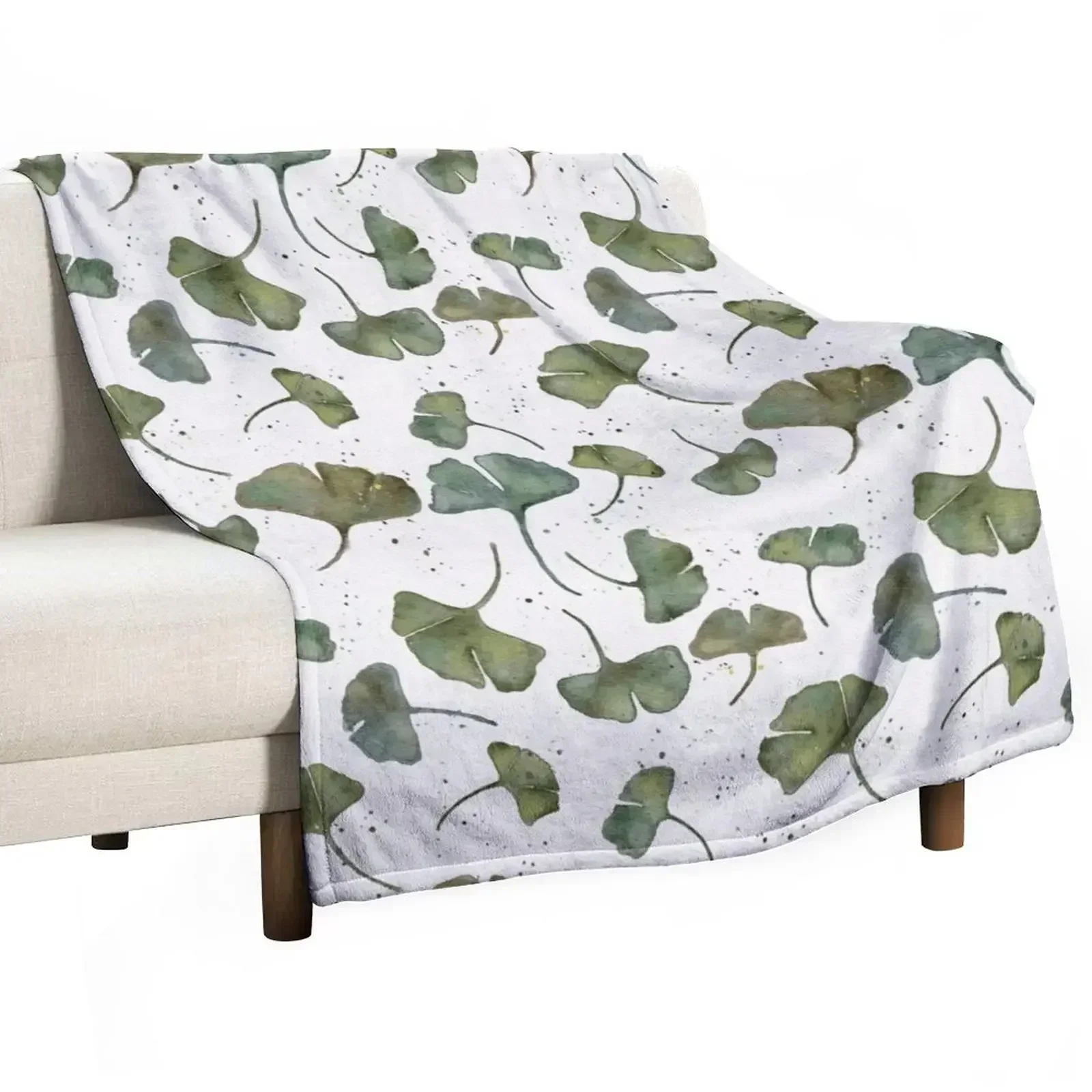 Ginkgo Leaves in Watercolor Throw Blanket Heavy Luxury Throw Designers Retros Blankets