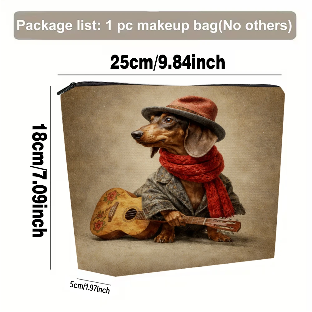 Dog With Guitar And Hat Makeup Bags for Girls Cosmetic Pouch Toiletry Bag Pencil Case Travel Storage