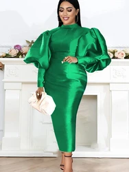 Robe de fête de noël pour femmes, grande taille 3xl, col haut, vert, fête d'anniversaire, élégante, manches longues bouffantes, rouge, robes Maxi