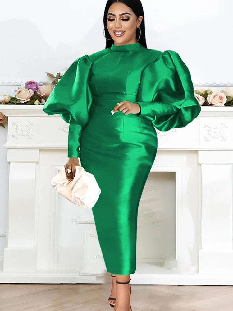 Plus Size 3xl Christmas Party Body con Dress for Women Green High Neck Birthday Party Elegant Long Puff Sleeve Red Maxi Dresses