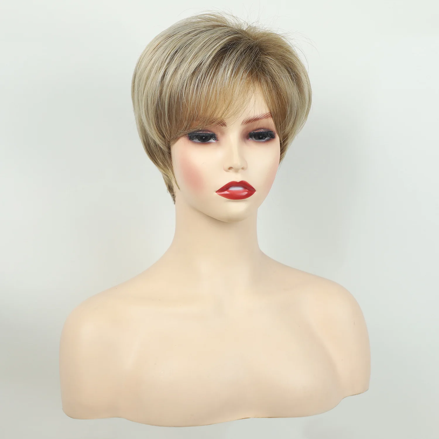 Short Blonde Pixie Wig Fluffy Layered Synthetic Daily Party Wear for Women LEOSA Short Blonde Pixie Cut Wig with Bangs | Synthetic Wavy  main image 2