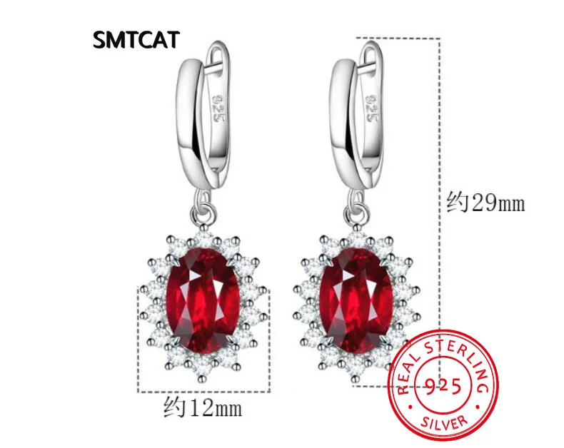 Princess Diana Natural Red Garnet 925 Sterling Silver Halo Drop Earrings for Woman Engagement Party Gift Gemstone Fine Jewelry