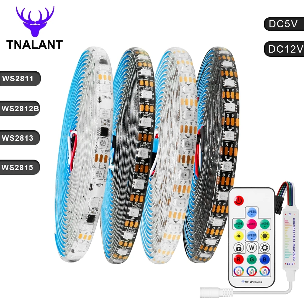 

WS2811 WS2812B WS2815 WS2813 Smart LED Strip Kits With Music Remote 5050 Individually Addressable RGBIC Led Light DC5V/12V