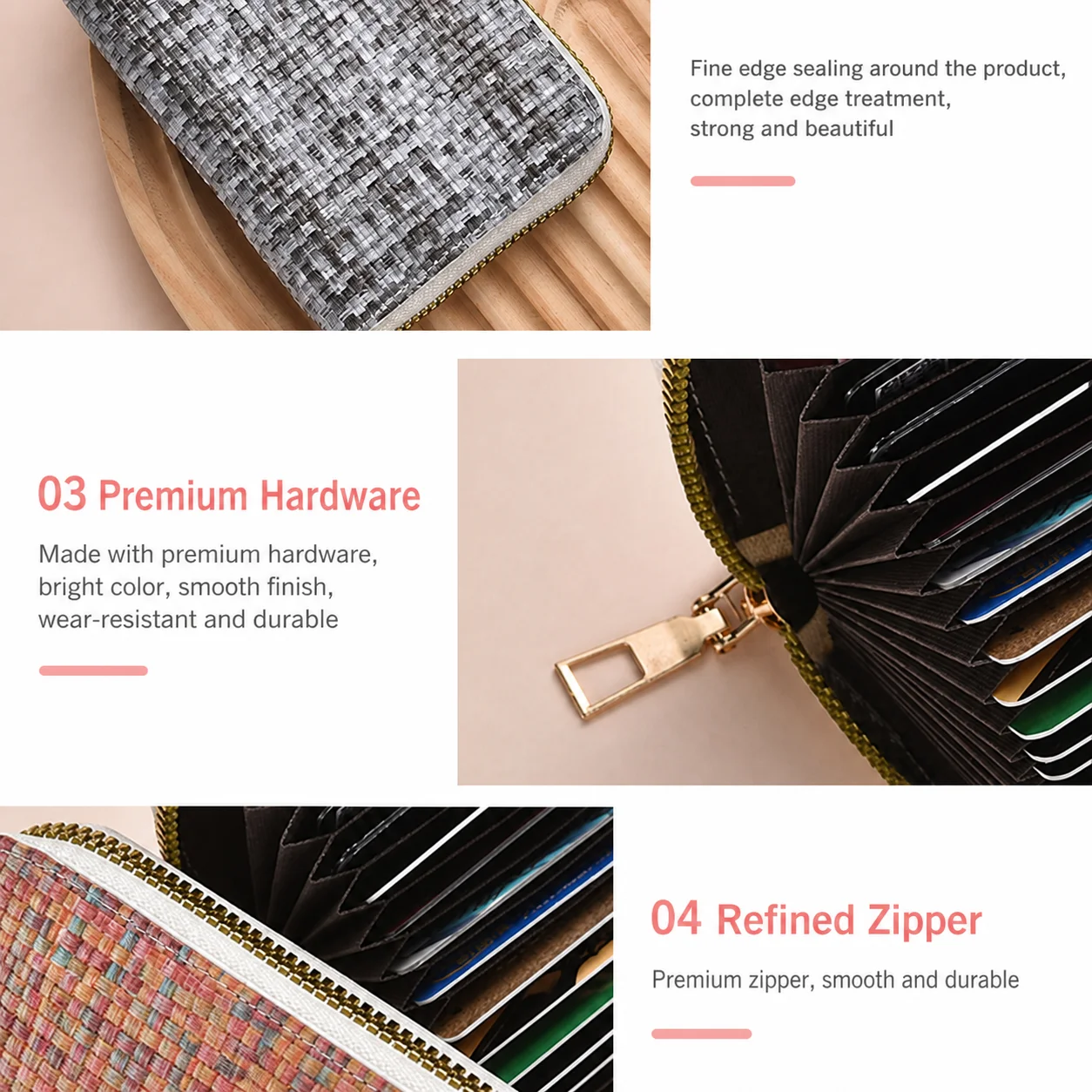 Id Card Holder Compact Leather Zipper Card Holder Woven Leather Card Case Wear-Resistant For Driving License Handbag Shoulder