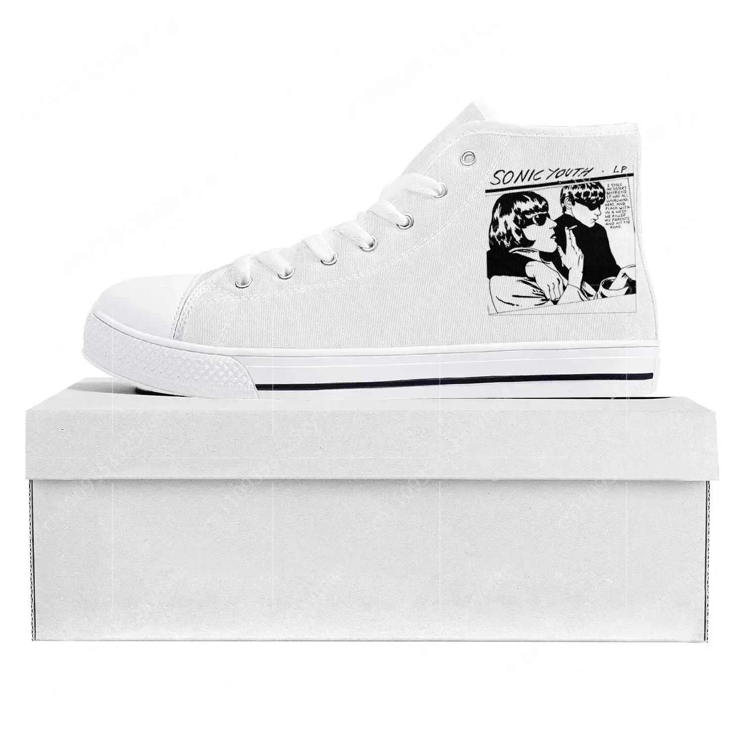 

Кроссовки Sonic Youth Rock Punk High Top высокого качества для мужчин, женщин и подростков, повседневные парные кеды из канваса, белые, с возможностью индивидуального дизайна