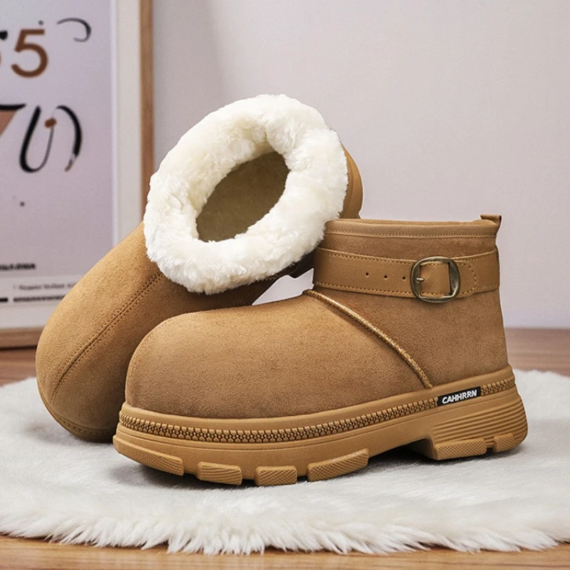 Men Thicken Warm Plush Snow Boots Thick Bottom Non Slip Winter Cotton Padded Shoes Woman Outdoor Casual Platform Short Booties