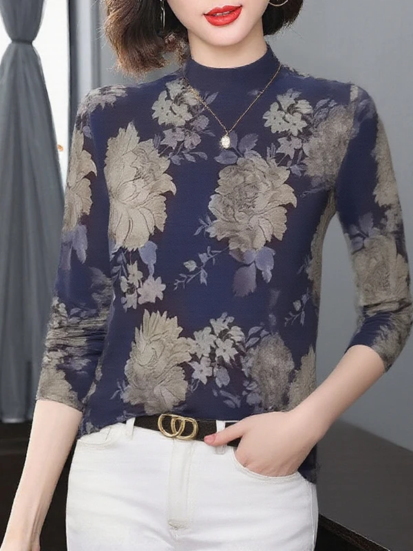 

Утепленная флисовая кофта с высоким воротником и принтом, с длинным рукавом, для женщин среднего возраста, корректирующая фигуру, антивозрастная, больших размеров