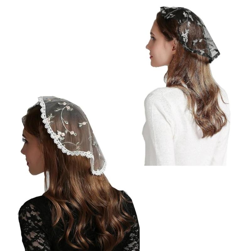 Đầu nhà nguyện Công giáo Che đầu bằng tiếng Latin Mantilla Tấm màn thêu ren hoa DXAA