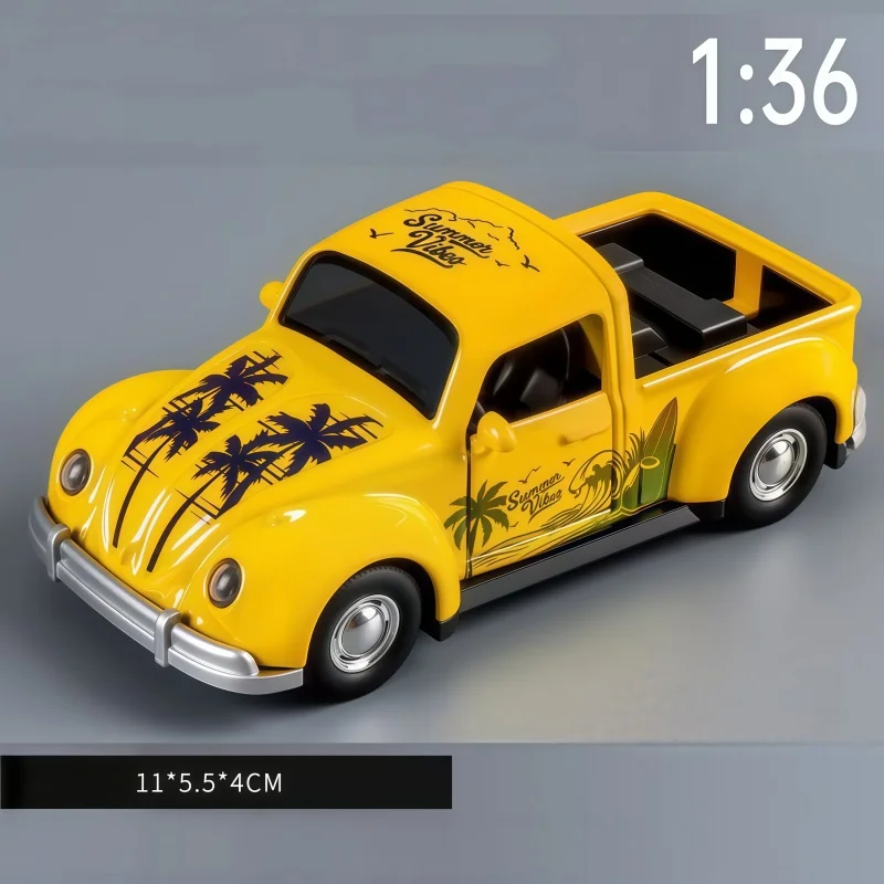 Retro Summer Style Pick‑up Car Model, Palm Tree Pattern Collectible Vehicle Toy, Desktop Display Decor Gift for Hobby Lovers - view 4