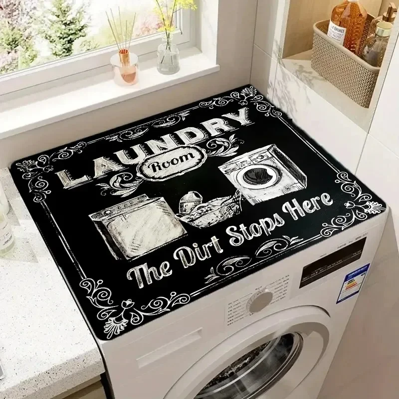 Laundry Room Washing Machine Top Mat Multiple Laundry Theme Designs Waterproof Stain Resistant Countertop Protector Mat