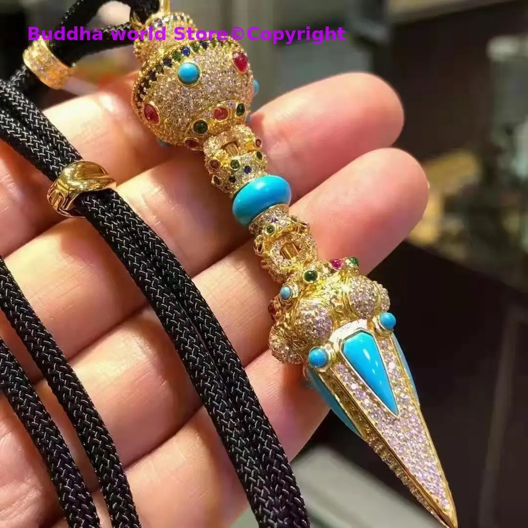 

Europe America Buddhist Buddha phurpa Demon subduing pestle Vajra gemstone Pendant safety protection Amulet Bring good luck