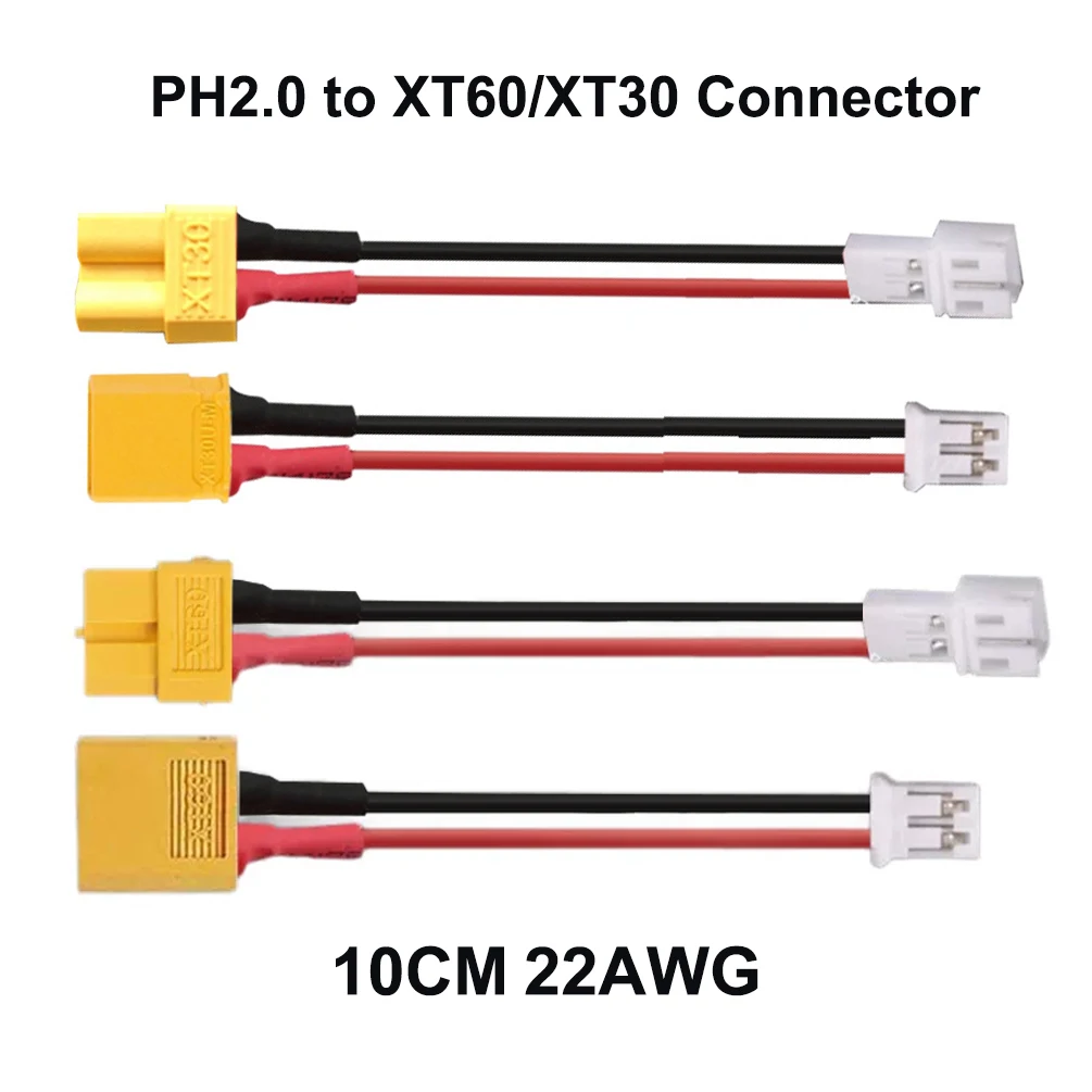 1PCS PH2.0 to XT60 XT30 Connector Adapter Female Extension Cable, 10CM 22AWG Silicone Wire for RC Lipo Battery Motor Connection