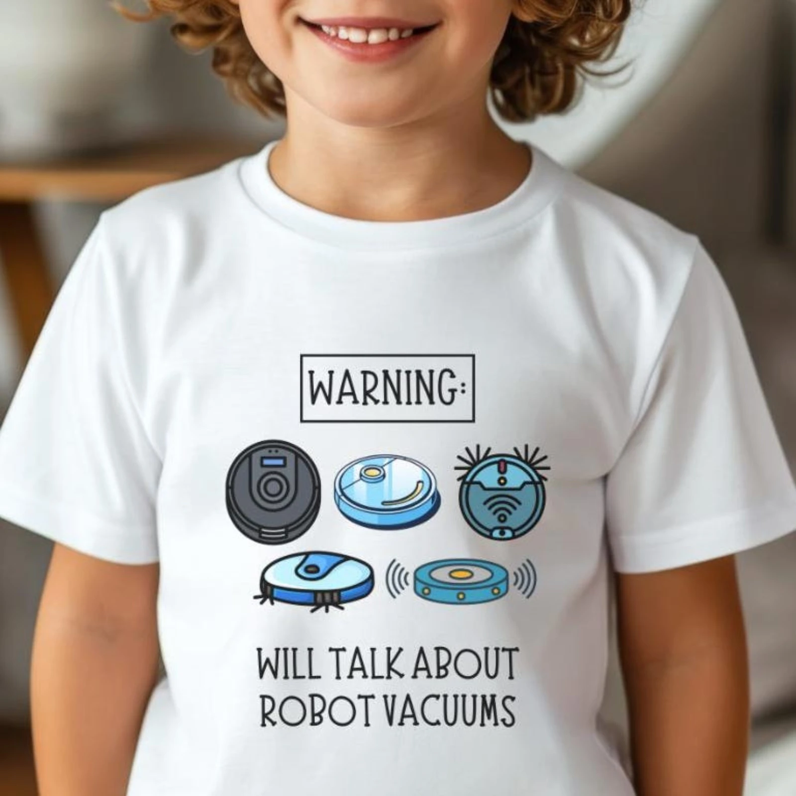 

Funny Robot Vacuum Print Children T-Shirt Kid Tee Shirt Round Neck Surfing Boy Girl Tshirt Summer Short Sleeve