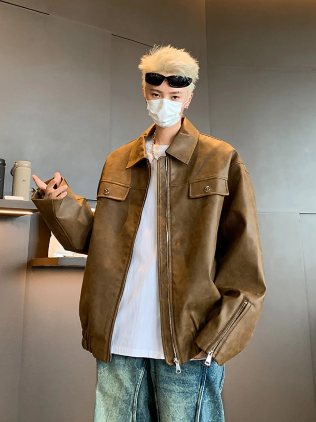 

Мужская осенне-зимняя куртка из искусственной кожи в стиле ретро-байкер, свободного кроя, модная повседневная, для пар, молодежная, активная