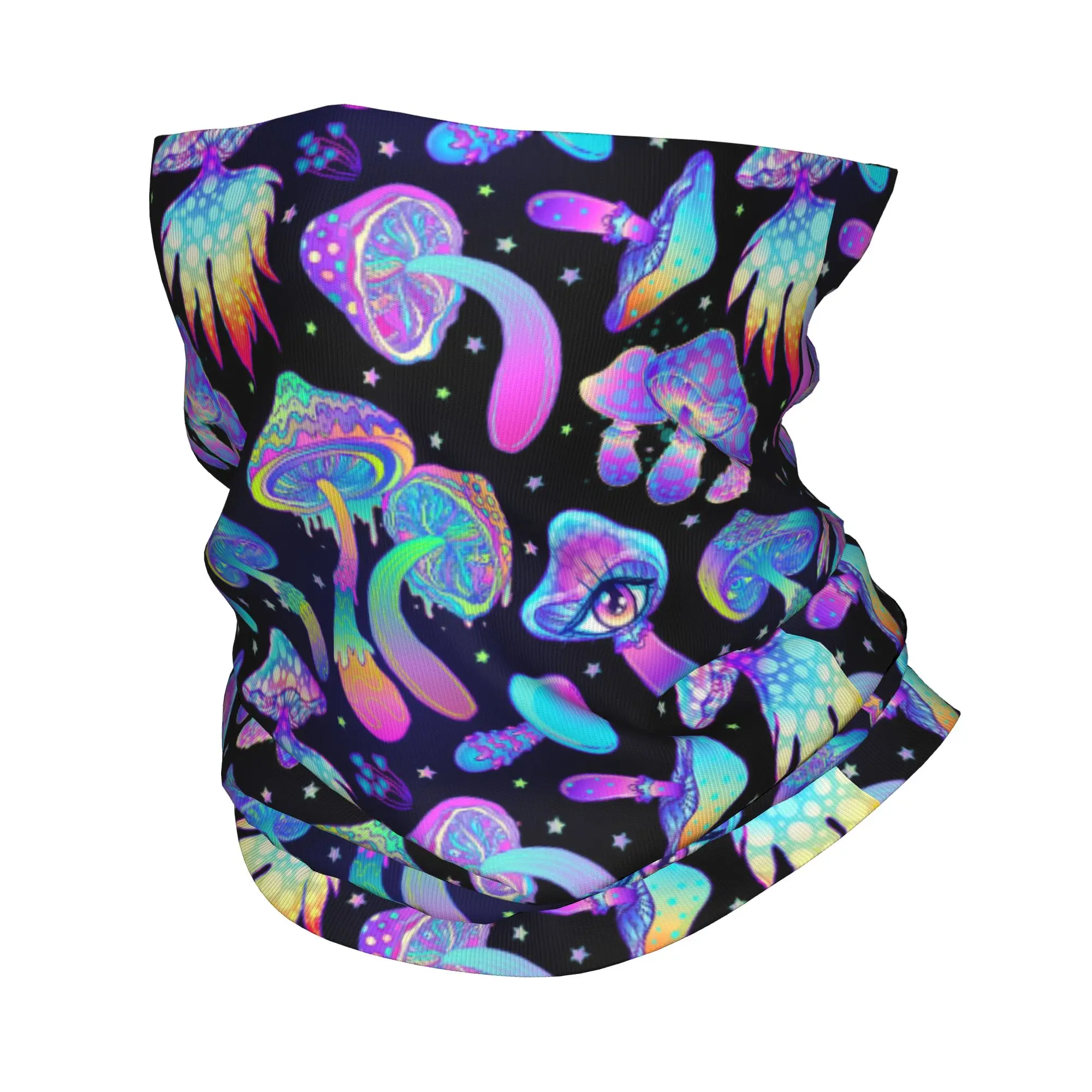 

Magic Mushroom Bandana Winter Neck Warmer Windproof Wrap Face Scarf for Hiking Psychedelic Neon Pattern Cartoon Gaiter Headband