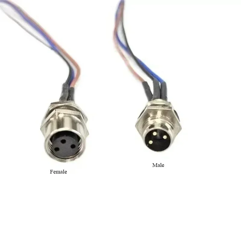 Conector de Cable impermeable M12, 4, 5, 8, 12 Pines, IP68, macho, hembra, enchufe de aviación con Cable abierto de 20CM, enchufes de montaje en Panel de 12mm/16mm