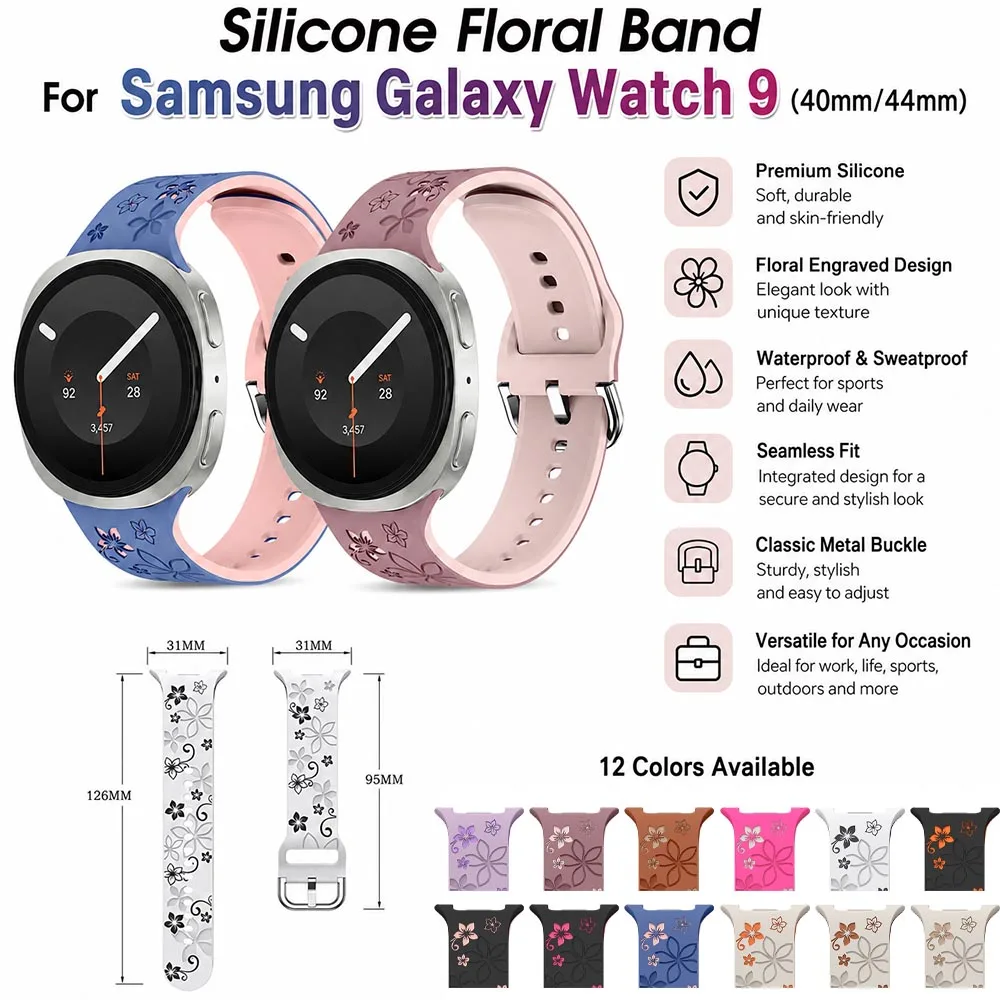 Silicone Band for Samsung Galaxy Watch 9 40mm 44mm Watch 8 40m 44mm Classic Band Engraved Sports Band for Samsung Galaxy Watch 9