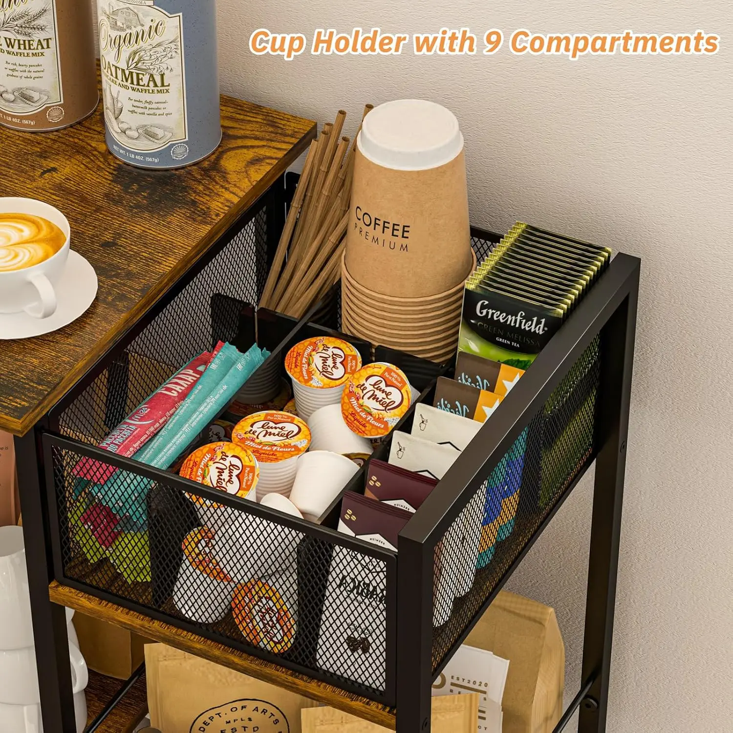 Coffee Station Cabinet , Farmhouse Coffee Stand, 3 Tier Coffee Table for Living Room/Entryway/Kitchen