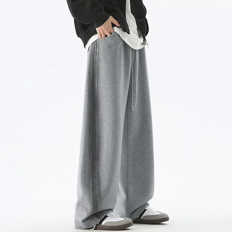 

New wide-leg gray straight-leg sports pants for men, autumn trendy brand American washed loose machete casual pants trend